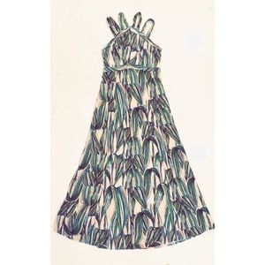 Beautiful Leaf Print Maxi Dress